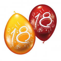 Балони, въздушни, латексови, цифра "18",  6 броя - Susy Card