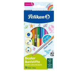 Моливи цветни, кръгли, двуцветни (biclor), FSC 100%, 12 броя = 24 цвята - Pelikan