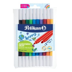 Флумастери medium, Colorella Duo, двойни, 10 цвята х 2 дебелини на писане - Pelikan