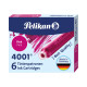 Мастило патронче, 4001 TP/6 розови, 6 броя - Pelikan