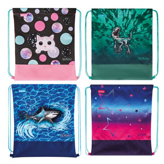 Спортна торба, с връзки, Mix  Cute cat, Green rex, Blue Shark, Pink stars - herlitz